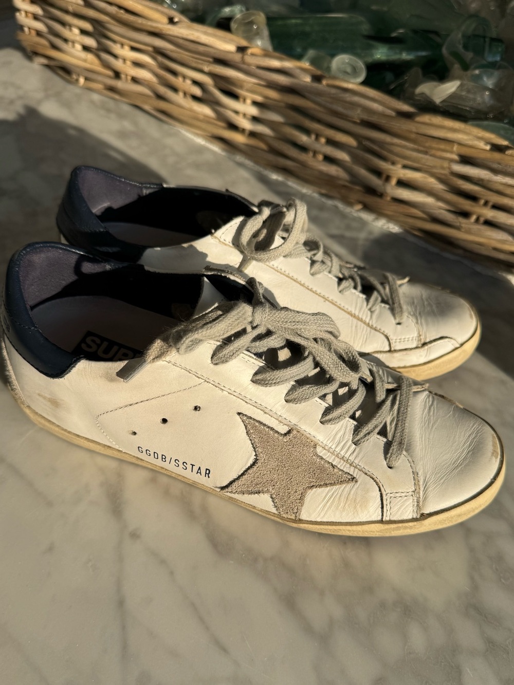 GOLDEN GOOSE Super-Star with Gray Suede Star & Navy Blue Heel Tab - Size 37 - Picture 2 of 7